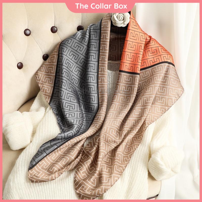 Khăn lụa vuông choàng cổ thắt nơ công sở quấn tóc làm áo quà tặng cao cấp size 90x90cm - Mã 9022 The Collar Box
