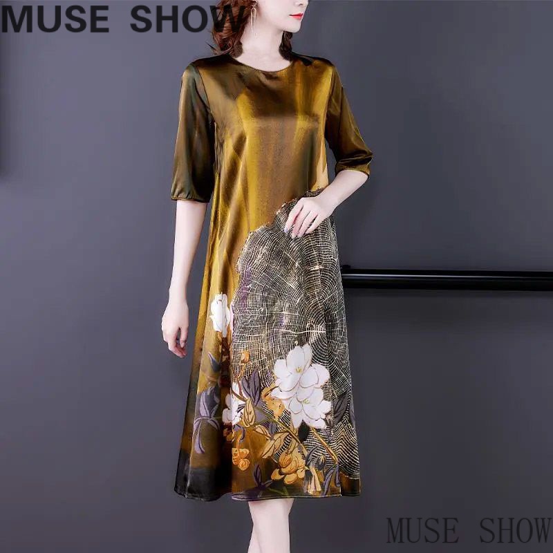 Đầm Dài Dáng Rộng Bằng Lụa Lạnh Thời Trang Mùa Hè 2023 Kích Thước Lớn Cho Phụ Nữ Trung Niên 2020