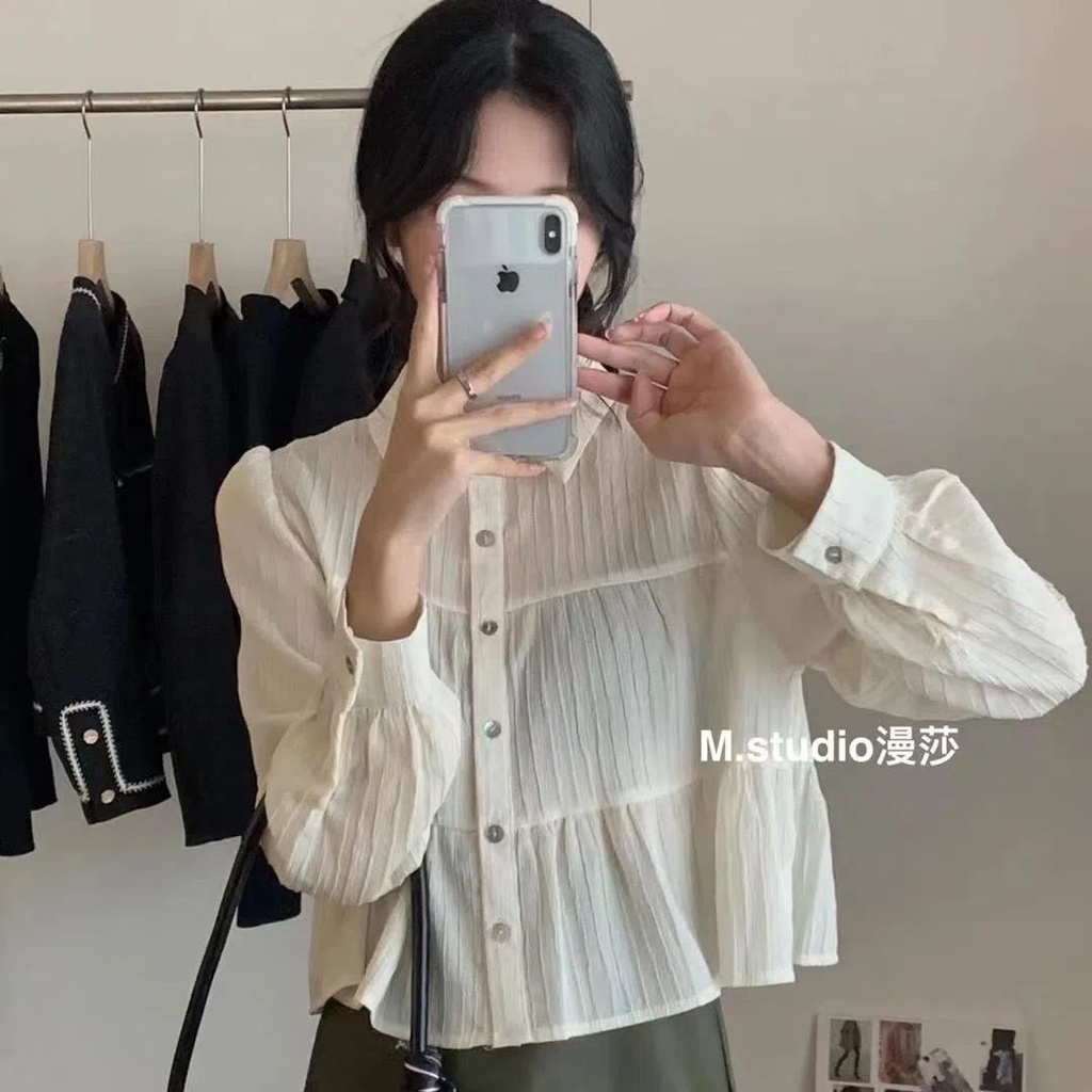 Áo Sơ Mi Nữ Tay Dài Cổ Búp Bê Đơn Giản Phong Cách Hàn Quốc Thời Trang Mới