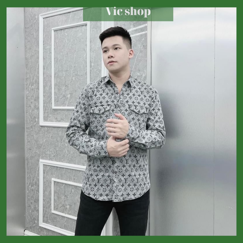 Aó sơ mi nam kẻ tay dài 3SM02-004 quảng châu, thấm hút mồ hôi tốt, họa tiết chữ nhỏ, phối màu trẻ trung