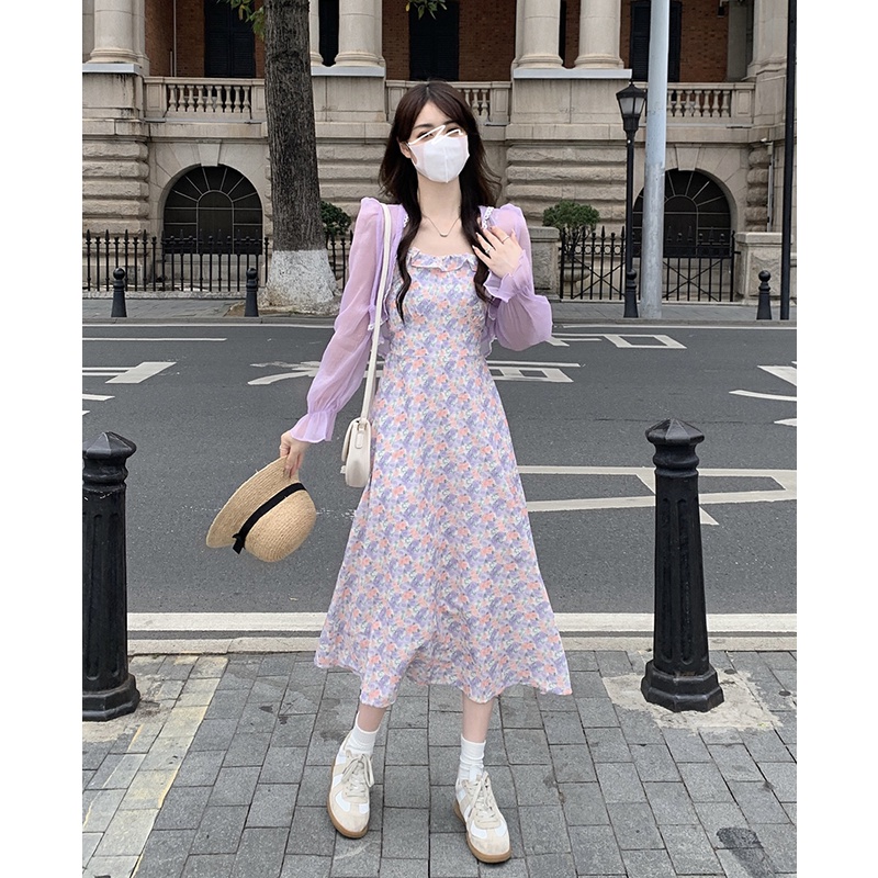 Bộ Áo Sơ Mi Chống Nắng + Đầm Hoa Thời Trang Mùa Xuân Cho Nữ