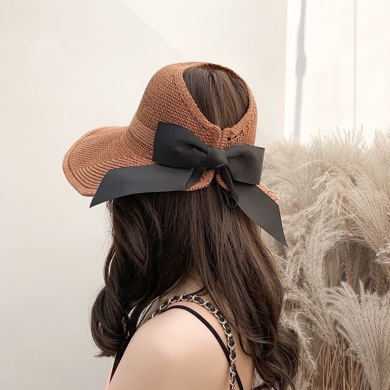 Mũ, nón cói nửa đầu đi biển vành rộng chống nắng thắt nơ Hàn Quốc có thể cuộn lại, giao ngẫu nhiên
