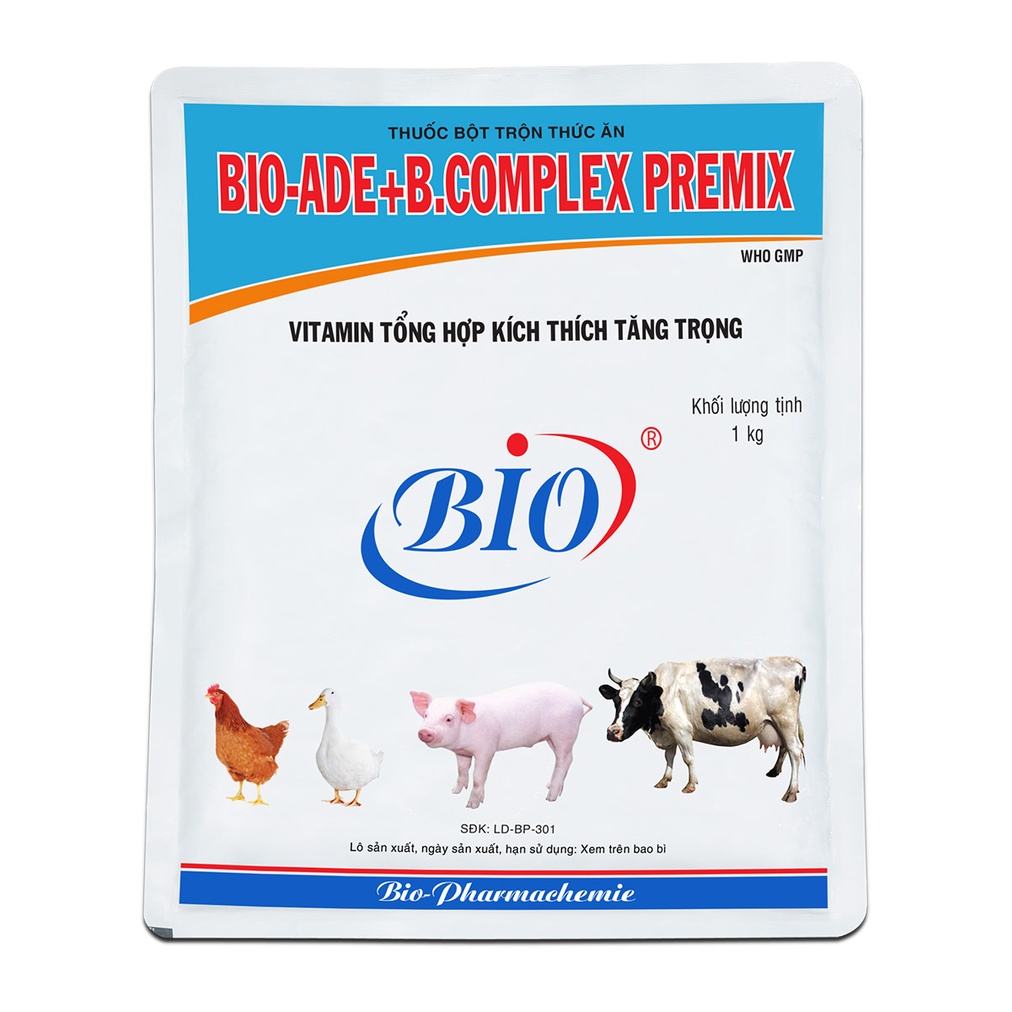 BIO-ADE + B.COMPLEX PREMIX 1KG. BỔ SUNG VITAMIN GIÚP HEO, GÀ, VỊT,BÒ NHANH LỚN- KHOẺ MẠNH