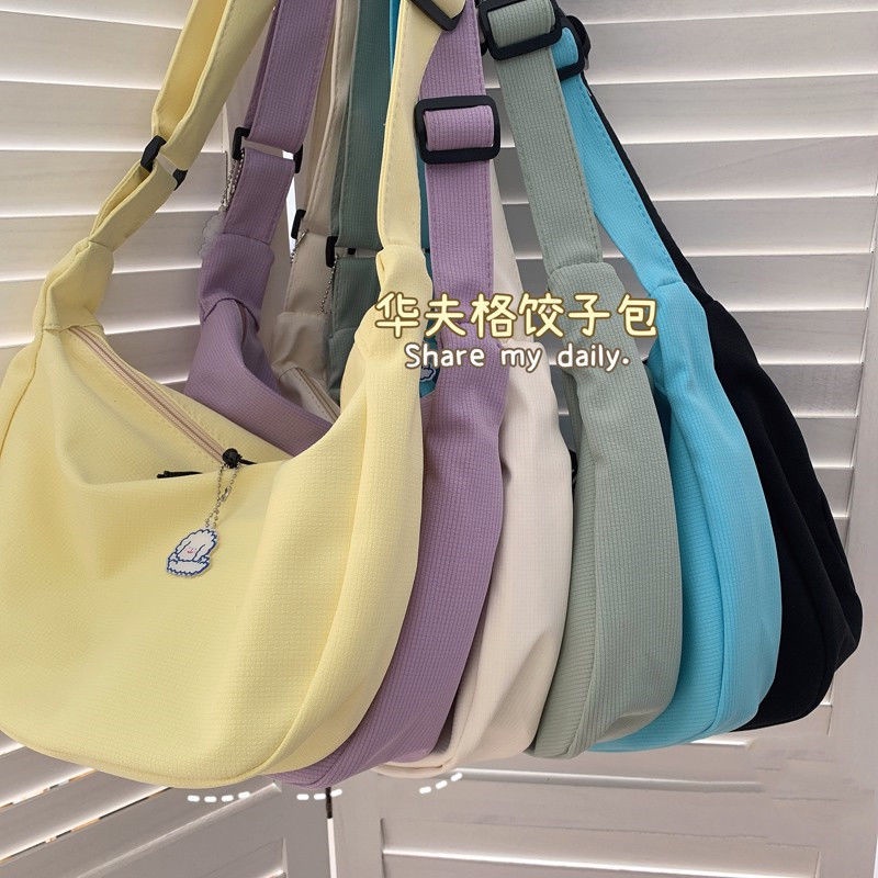 Túi Đeo Chéo Một Dây Màu Trơn Phong Cách Harajuku Nhật Bản Dễ Phối Đồ Cho Học Sinh