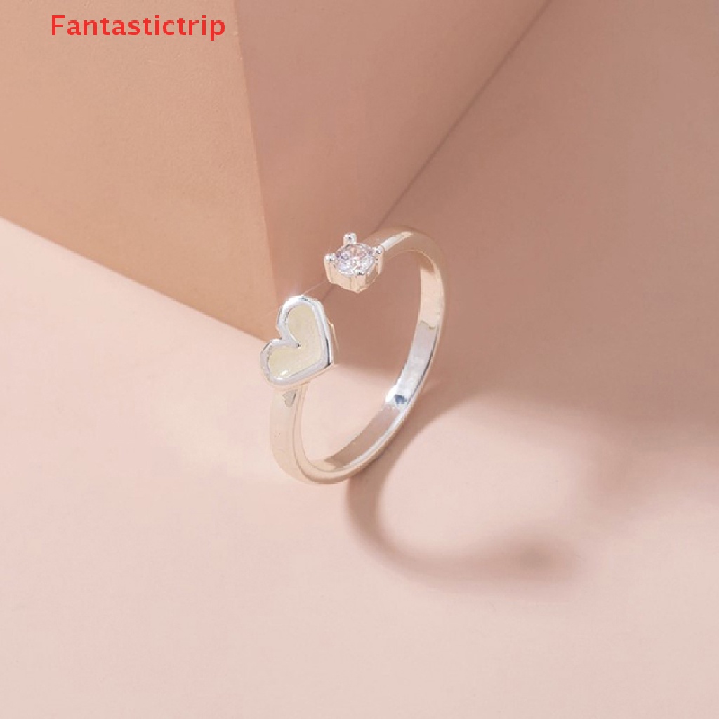 [Fantastictrip] Nhẫn Hình Trái Tim Phát Sáng Trong Bóng Tối Thời Trang Có Thể Điều Chỉnh Màu Bạc / Xanh Dương / Hồng Trang Sức