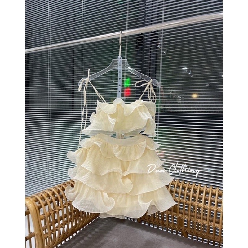 Set Dập Ly Chifon Tầng Cuộn Cước Lượn Sóng Cao Cấp-Hình Thật