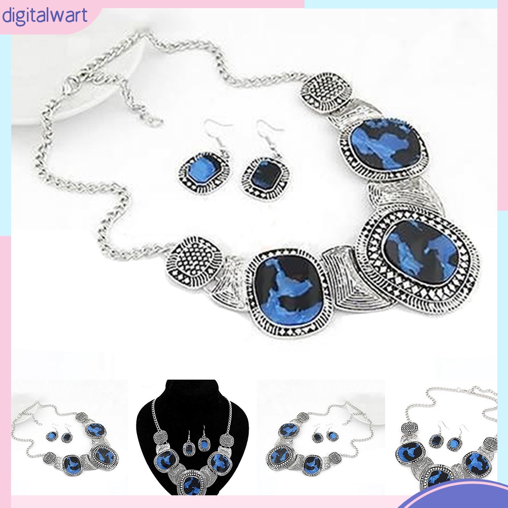 Bộ Vòng cổ + Bông Tai Bằng Kim Loại Hình Học Đơn Giản Cho Nữ