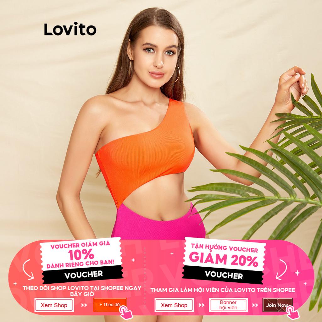 Lovito Đồng bằng một vai nữ một mảnh Sexy L33AD033 (Cam)