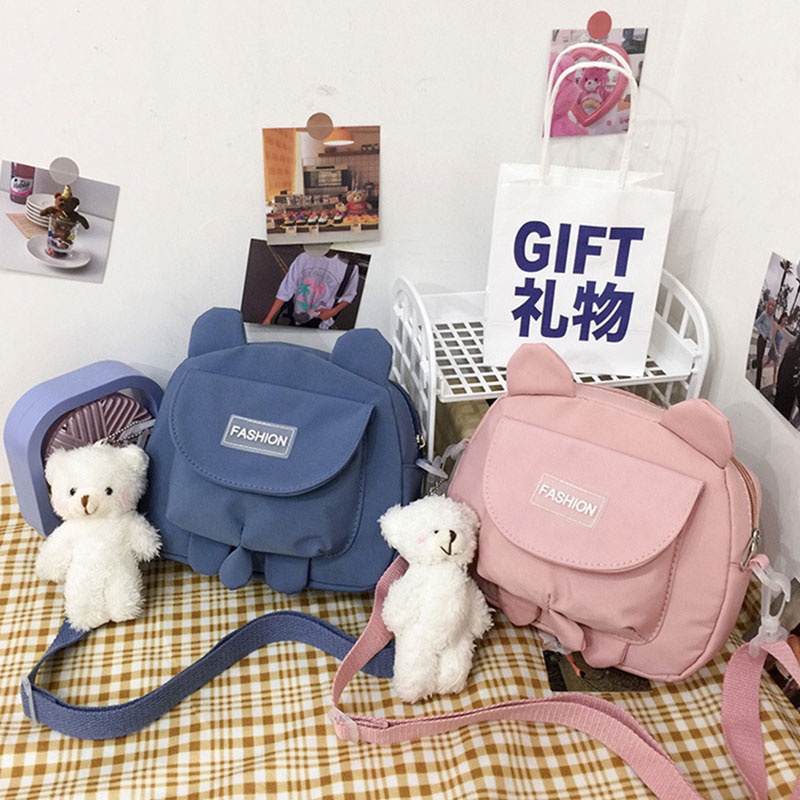 Túi Vải Đeo Chéo Hình Gấu Dễ Thương Cho Nữ