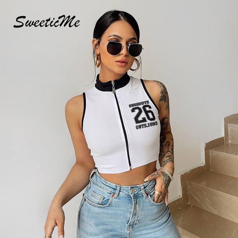 Áo Sát Nách Dáng Ôm Phối Khóa Kéo Thời Trang 2023 Cho Nữ