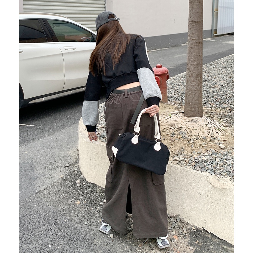 Chân Váy Dài Dáng Chữ a Lưng Cao Màu Sắc Đơn Giản Phong Cách Retro Hàn Quốc