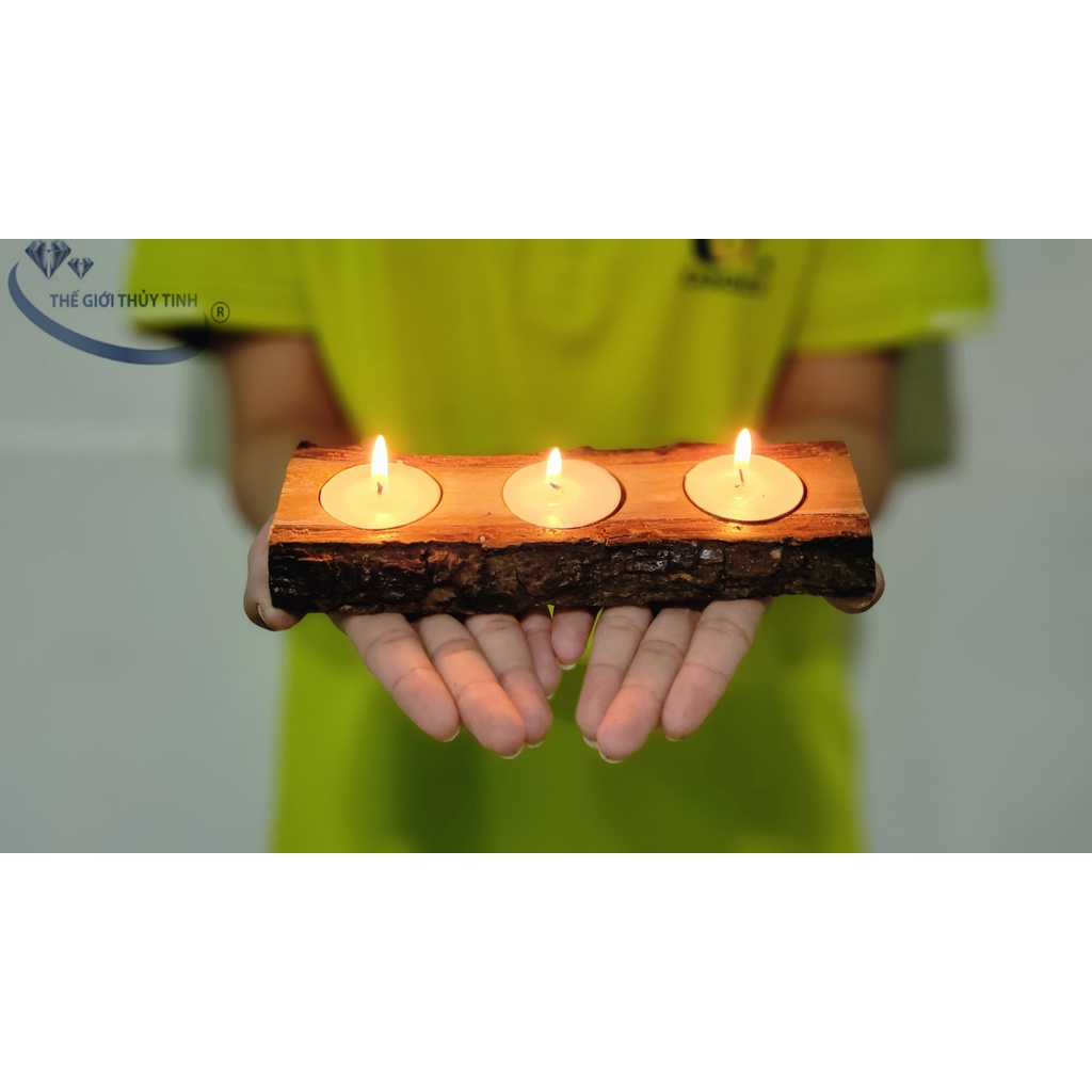 CHÂN ĐẾ GỖ ĐỰNG 3 NẾN TEALIGHT  - GỖ THIÊN NHIÊN