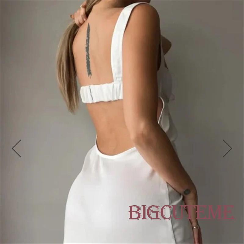 Đầm Hai Dây Ngắn Hở Lưng Đính Hạt Thời Trang Mùa Hè Cho Nữ