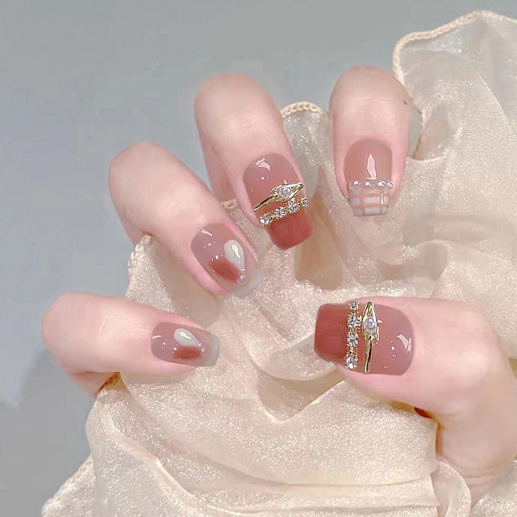 1 Bộ Móng Tay Giả Đính Ngọc Trai Giả Bảo Vệ Toàn Diện Có Thể Tháo Rời