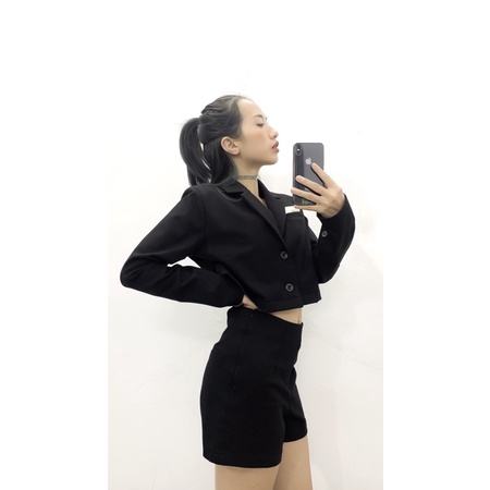 Set áo blazer croptop và quần short khoá chất liệu umi | TIẾT KIỆM TỚI 20% KHI MUA THEO BỘ