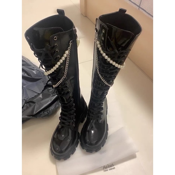 Boot da bóng đế 6cm kèm xích cực trend Ulzzang