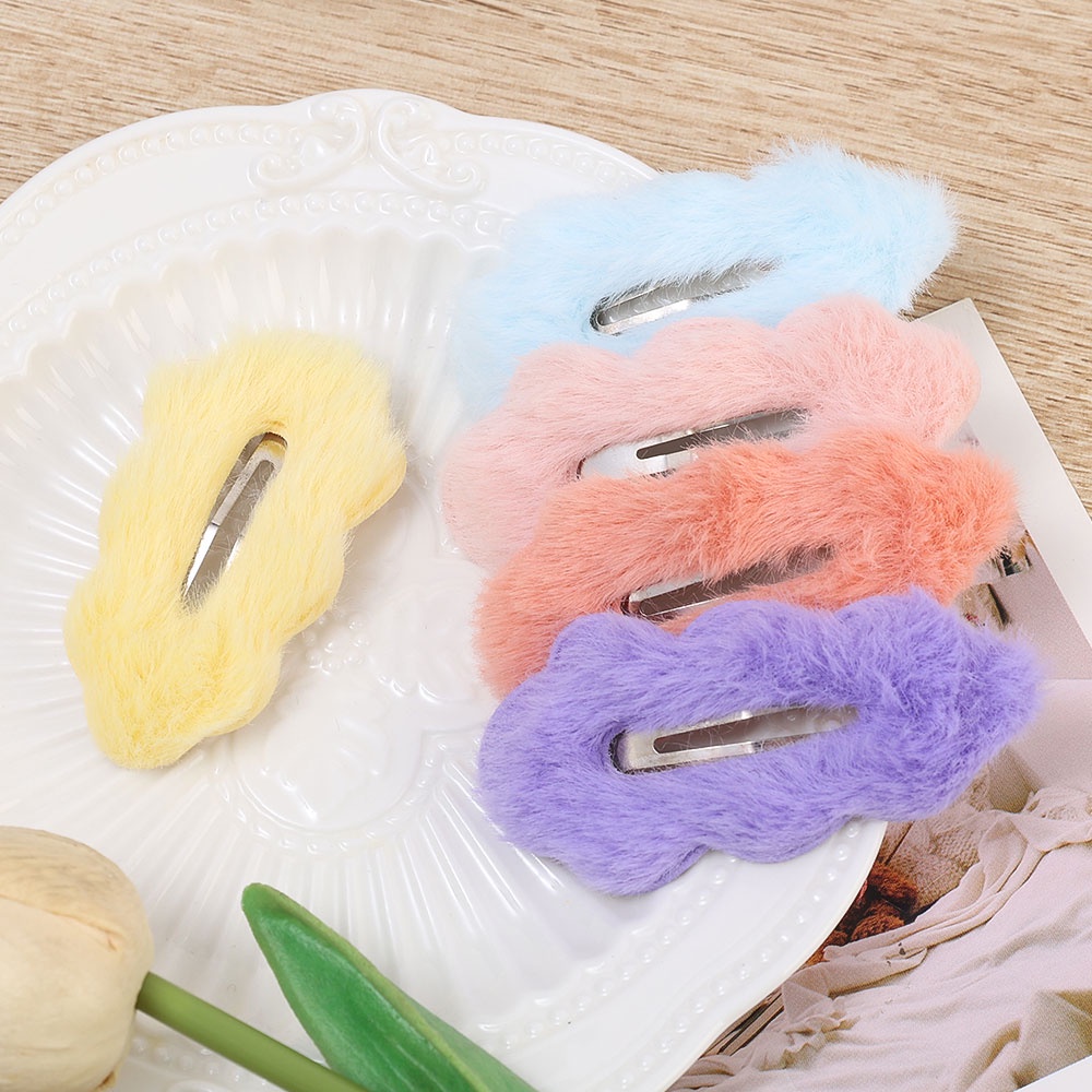 Kẹp Tóc Hình Đám Mây Phủ Lông Mềm Mại Phong Cách Hàn Quốc Đơn Giản Thời Trang Cho Nữ