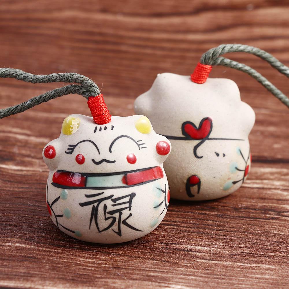 Chuông Gió Bằng Gốm Hình Mèo Hoạt Hình May Mắn Phong Cách Nhật Bản Trang Trí Nhà Cửa