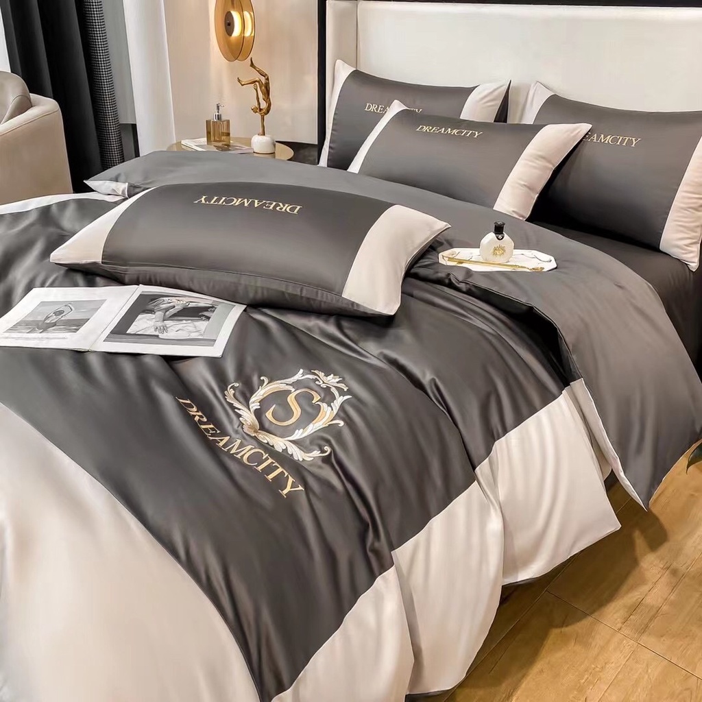Bộ Chăn Ga Gối 4 Món COTTON LỤA 60s Celin PHÁP Trơn màu Phối Viền siêu đẹp -> Được Chọn Mẫu