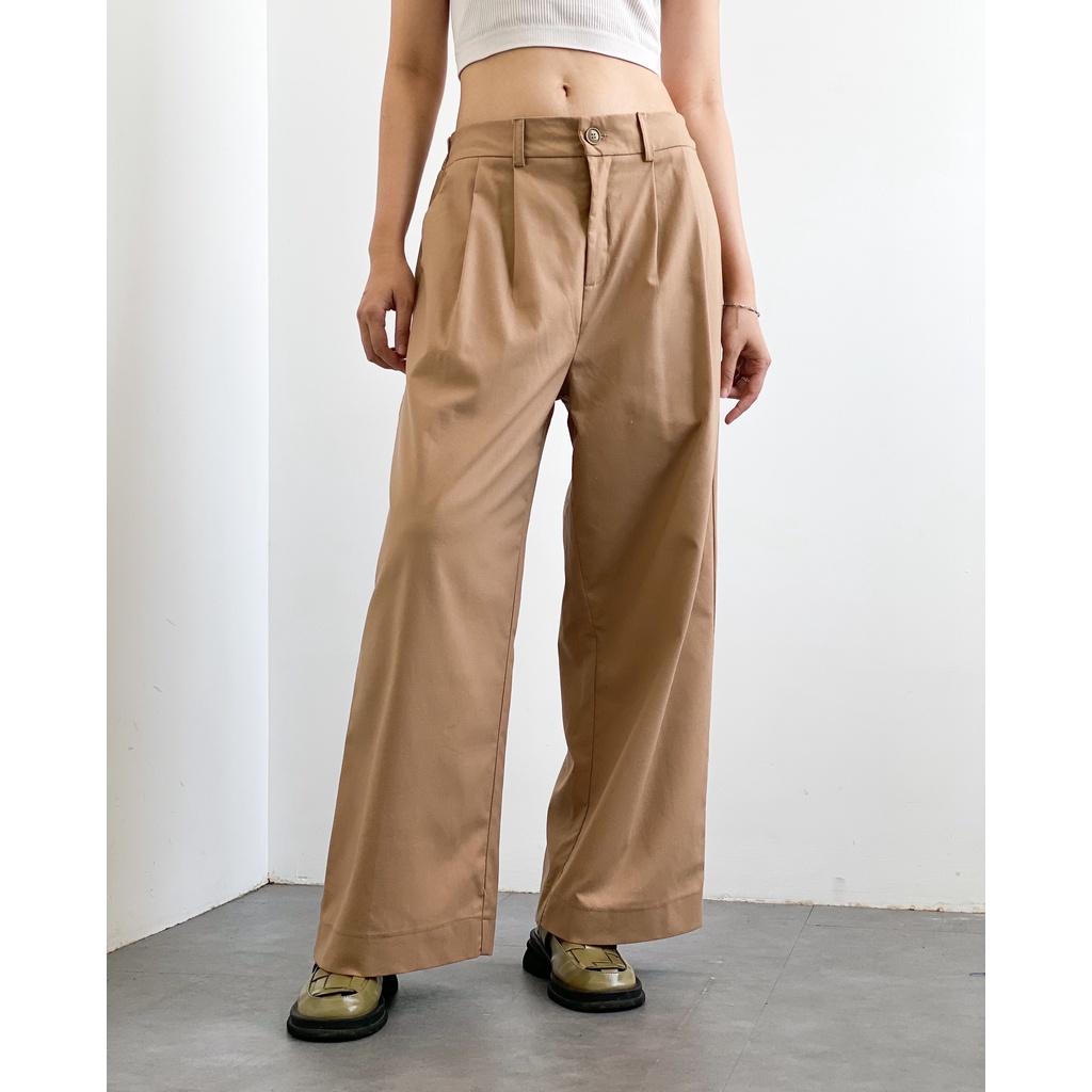 Quần Tây Ống Rộng Bigsize Dáng Suông Ống Loe Chất Linen Túi Hộp Phía Sau Màu Beige Quần Form To Shop Bigsize 55- 85 kg