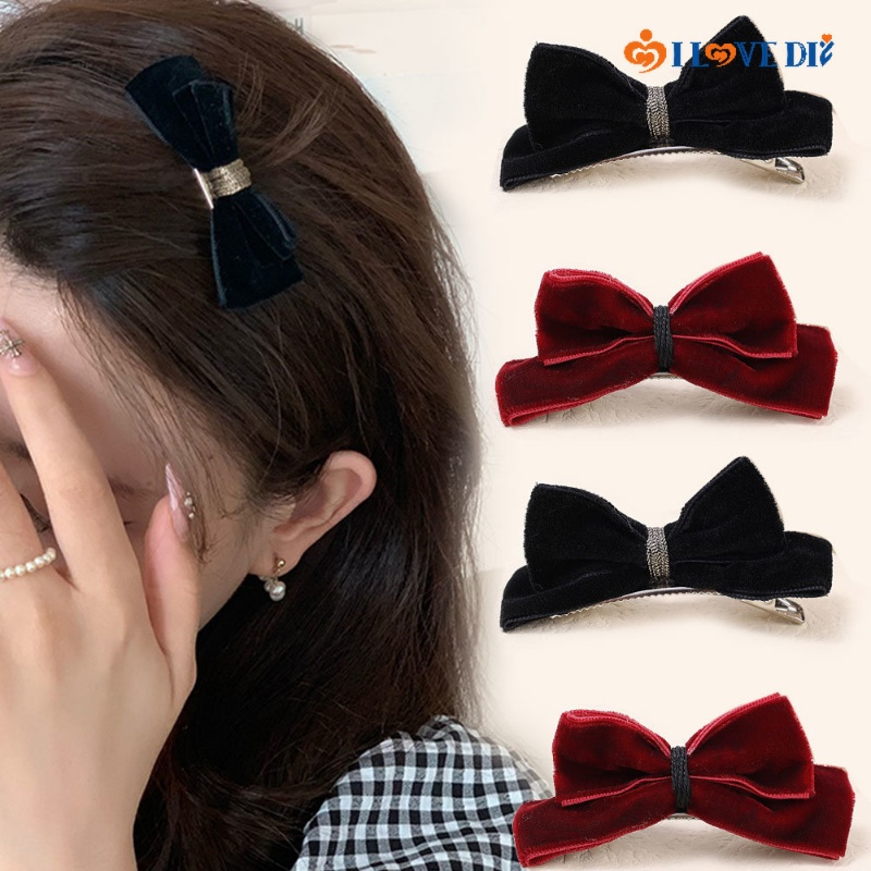 Kẹp Tóc Mỏ Vịt Đính Nơ Bằng Nhung Xinh Xắn Thời Trang Cho Bạn Gái