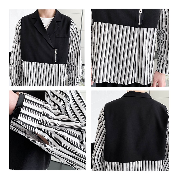 Áo Sơ Mi Tay Dài Khóa Kéo Họa Tiết Kẻ Sọc Nhiều Màu Sắc Phong Cách Hàn Quốc Thời Trang Cho Nam