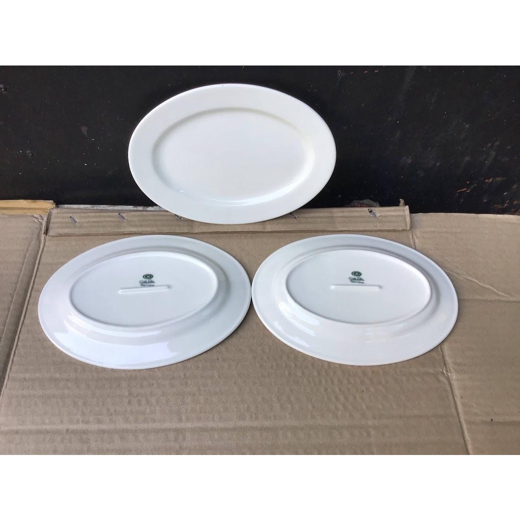 Combo 3 dĩa sứ trắng cao cấp hình bầu dục Minh Châu đựng các loại thức ăn 21cm