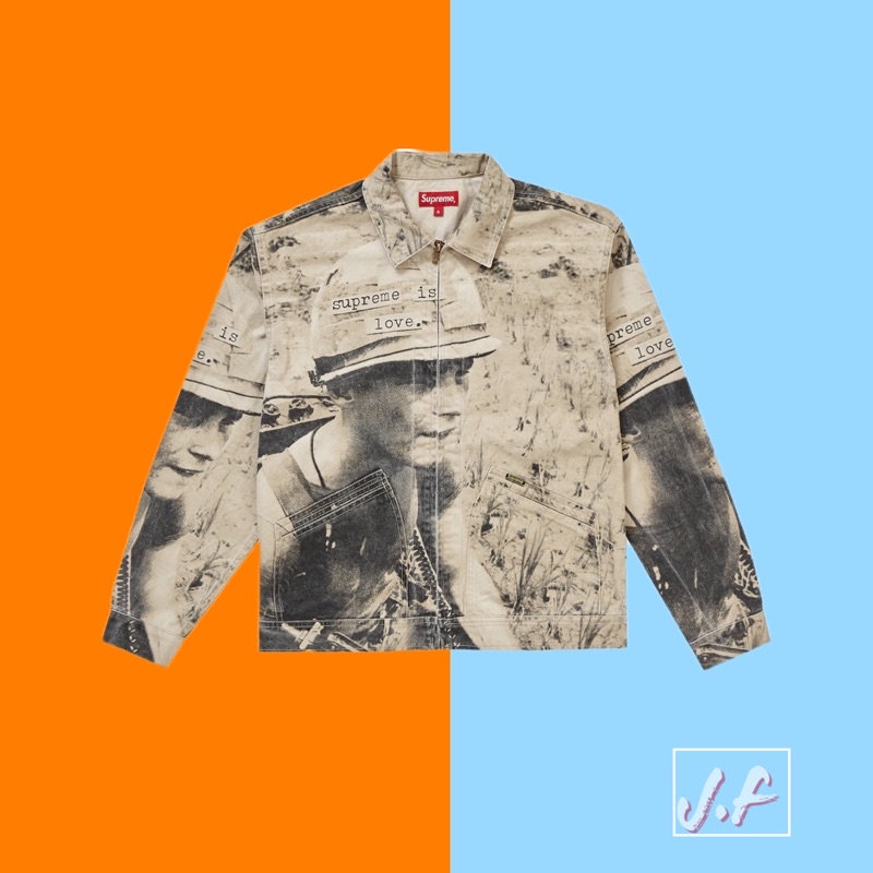 - Áo Khoác Jeans Supreme Chống Nắng Hoạ Tiết Thêu Cho Nam & Nữ || Supreme Is Love Denim Work Jacket Stone Unisex