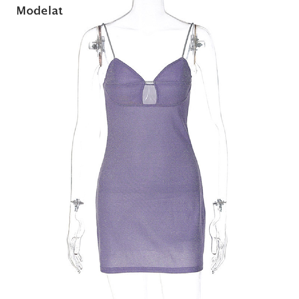 Mfc Y2K Đầm Hai Dây Hở Lưng Khoét Cổ Chữ V Khoét Sâu Đính Kim Sa Lấp Lánh Màu Hồng