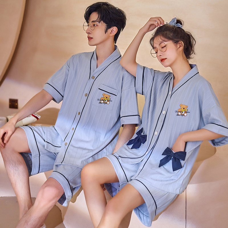 Bộ Đồ Ngủ Cotton Tay Ngắn In Hình Quái Vật Mắt To 2023 Dễ Thương Cho Cặp Đôi