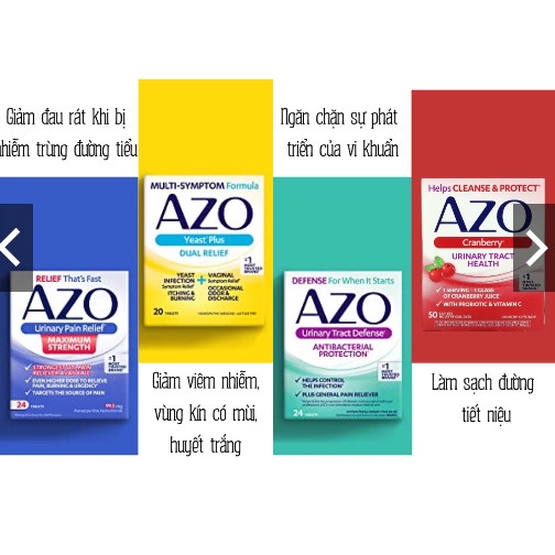 Viên uống AZO đỏ vàng 50 viên, 60 viên và 100 viên