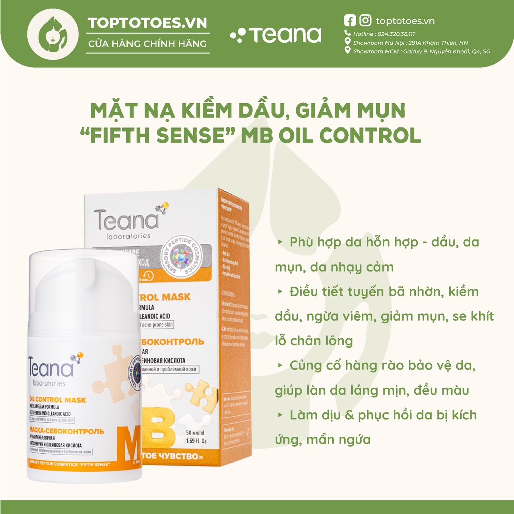 Mặt nạ Teana Fifth Sensein dưỡng ẩm, giảm mụn, làm sáng và trẻ hóa da 50ml