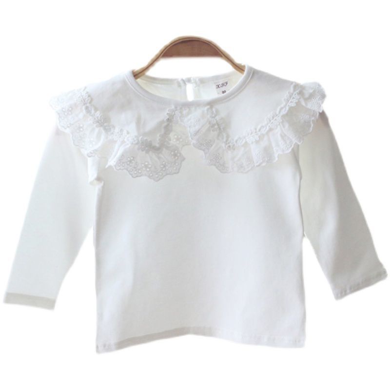 Áo Thun Tay Dài Cổ Búp Bê Thời Trang Mùa Xuân Cho Bé Gái