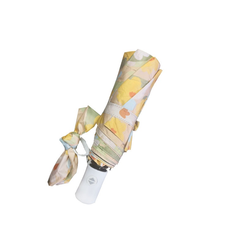 Dù Che Nắng Tự Động Bằng Cao Su Màu Đen In Họa Tiết Hoa Cúc Xinh Xắn