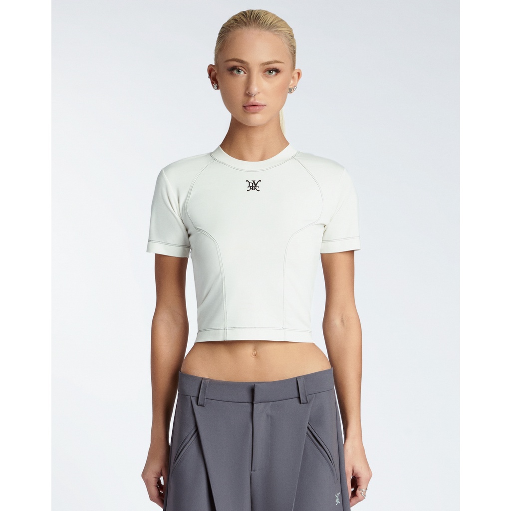 DVRK - Áo Thun Crop Top Nữ Tay Ngắn Cổ Tròn Dáng Ôm Privé Contrast Stitch -DVRK-SS23