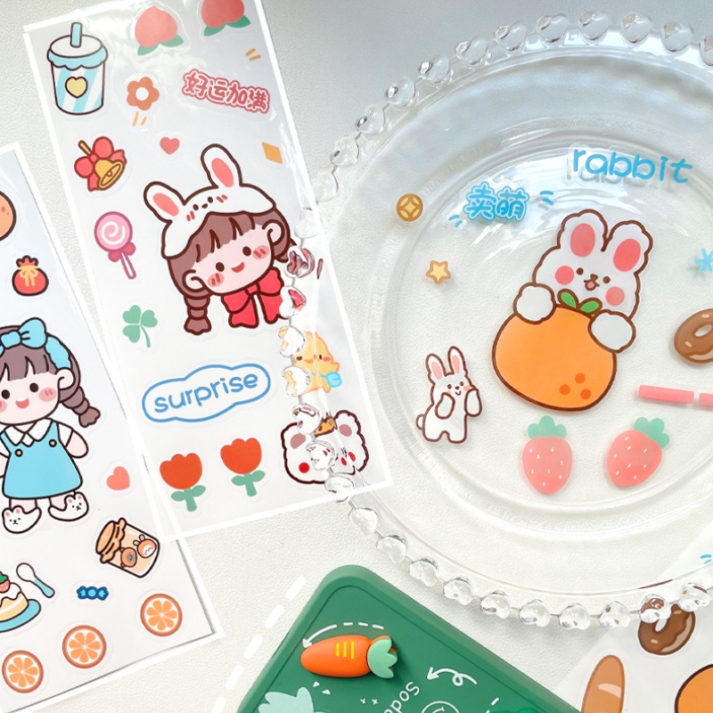 1 Tấm Nhãn Dán Trang Trí Điện Thoại / Nhật Ký / Sổ Tay Bằng PVC Chống Nước Hình Thỏ Dễ Thương DIY