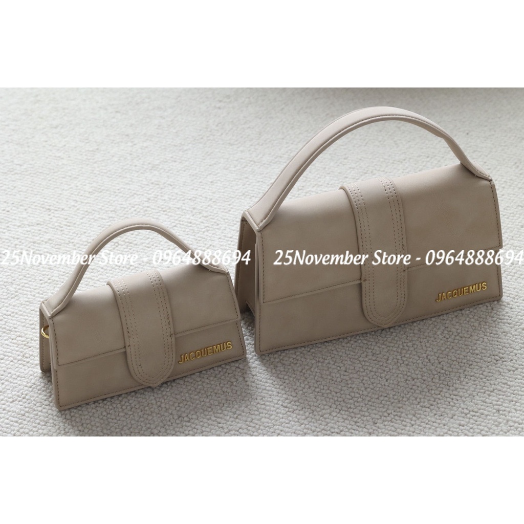 Túi xách Jac.que.mus da lộn, màu nude, size 17cm và size 24cm