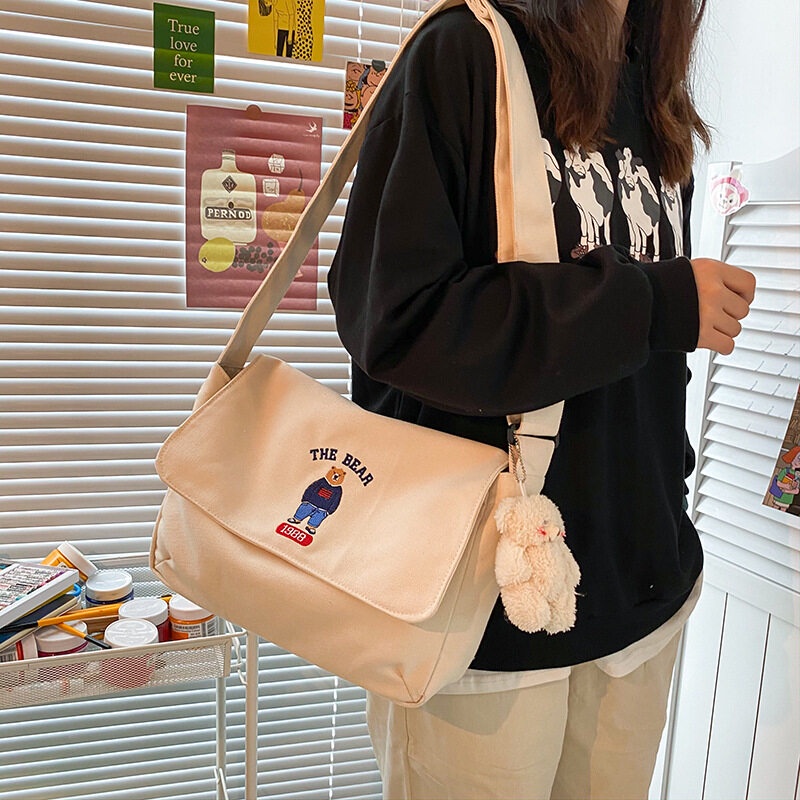 Túi Xách Vải Canvas Cỡ Lớn Thêu Họa Tiết Dễ Thương Thời Trang Cho Nam Và Nữ