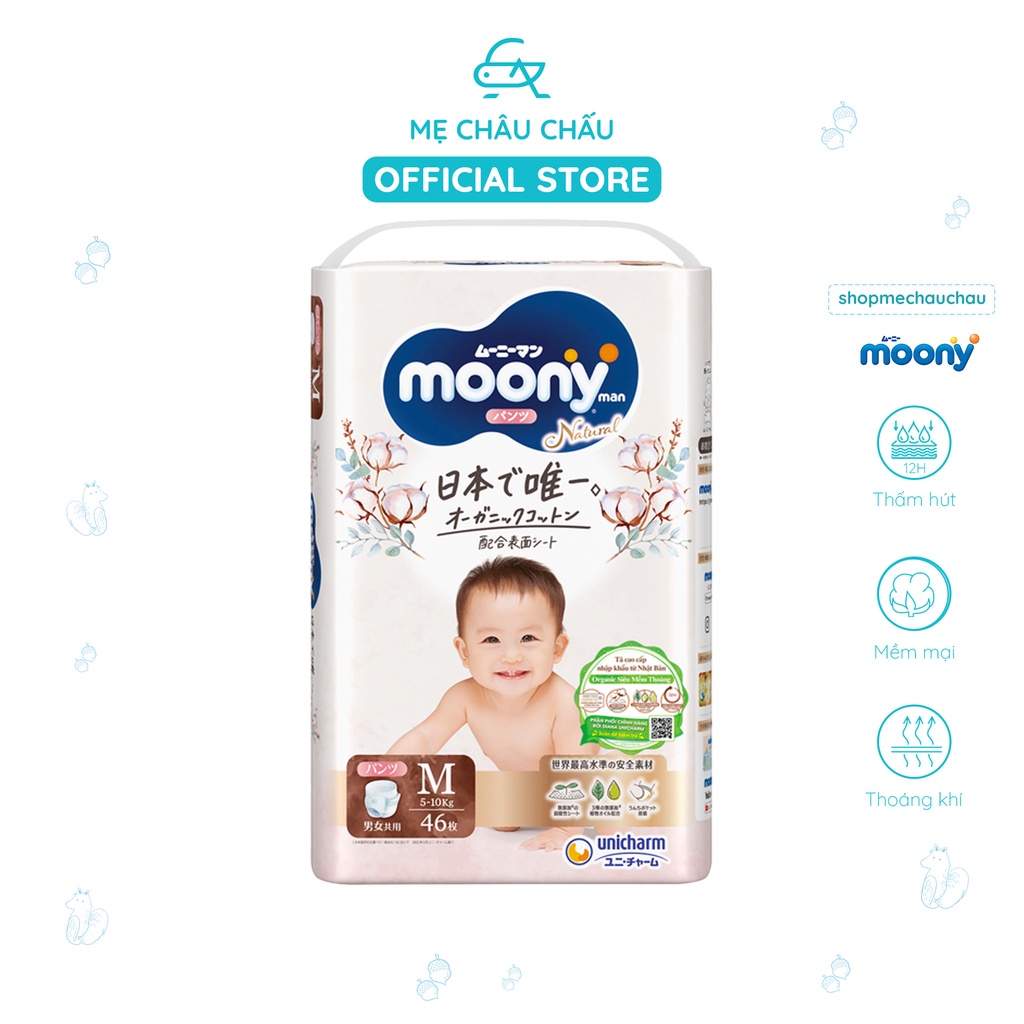 Tã Bỉm Bebesup Moony Natural - Hàng Chuẩn Nội Địa Nhật -Size: NB63 Miếng/S58 Miếng/M46 miếng