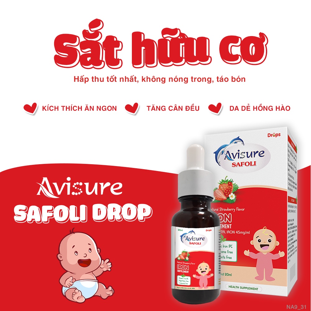 Sắt hữu cơ cho bé Avisure Safoli Drop 20ml80 ngày - 10ml40 ngày