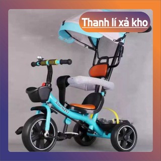 Xe đạp 3 bánh mái che có tay đẩy yên da