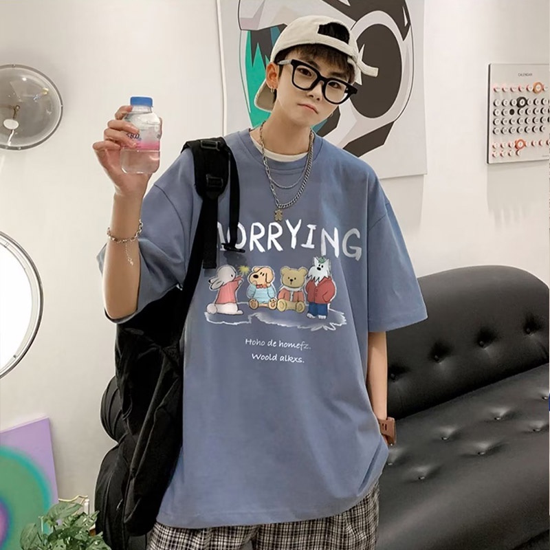 Aokang Áo Thun Tay Ngắn Dáng Rộng Họa Tiết Hoạt Hình anime Thời Trang Mùa Hè Trẻ Trung Cho Nam