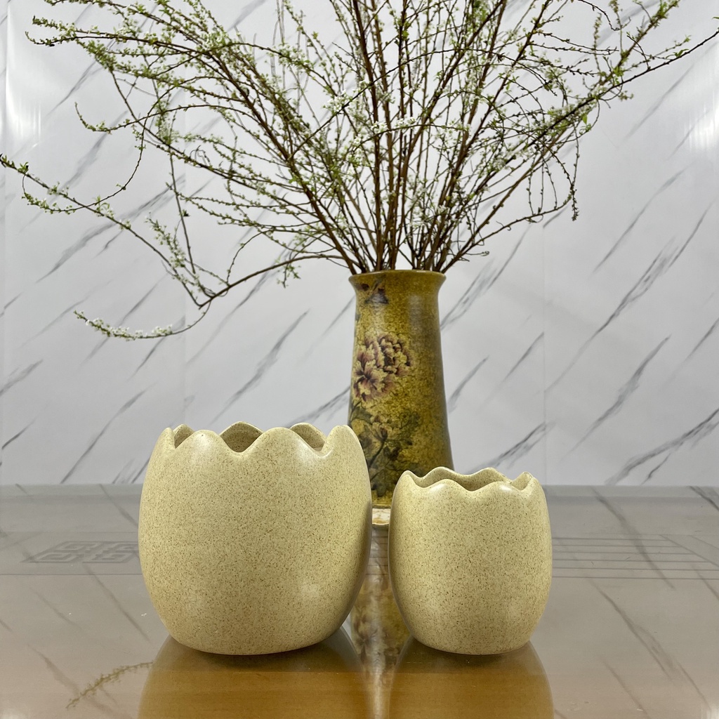 Chậu sứ hình trứng 9x10 của Tiệm Gốm Nhà Sam,Chậu trồng cây sen đá, cây mini, cây bonsai, phong thủy