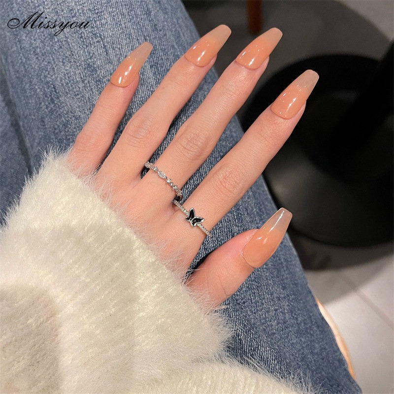 Nhẫn DODDER hình bướm đen đính đá pha lê đơn giản cho nữ