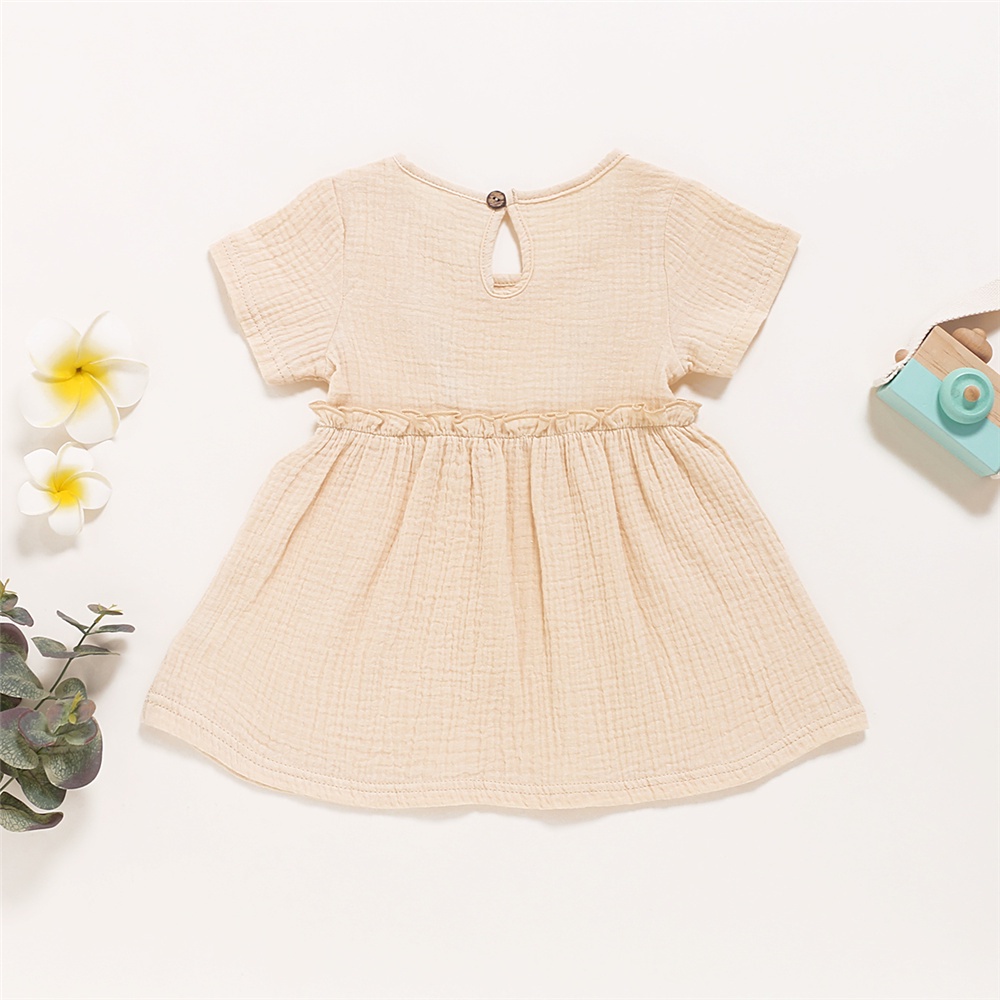 Đầm chữ A MIKRDOO tay ngắn bằng vải lanh cotton thời trang mùa hè cho bé gái 0-3 tuổi