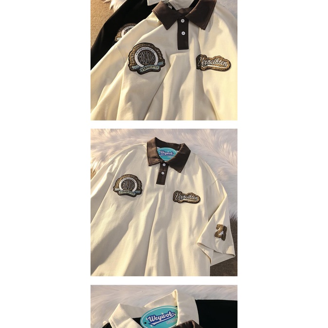 Áo polo Tay Ngắn Bằng Cotton In Họa Tiết Độc Đáo Phong Cách Hàn Quốc Thời Trang Cho Nữ