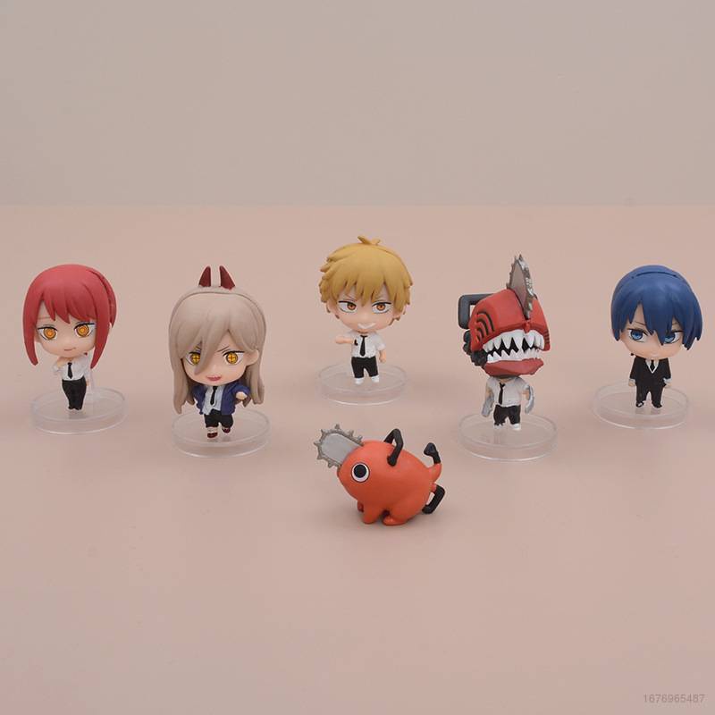 Set 6 Mô Hình Mô Phỏng Nhân Vật Phim Hoạt Hình Chainsaw Man Denji Pochita Makima Power Aki