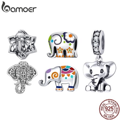 BAMOER Hạt Xâu Chuỗi Bạc 925 Hình Voi Nhiều Màu Sắc SCC2477