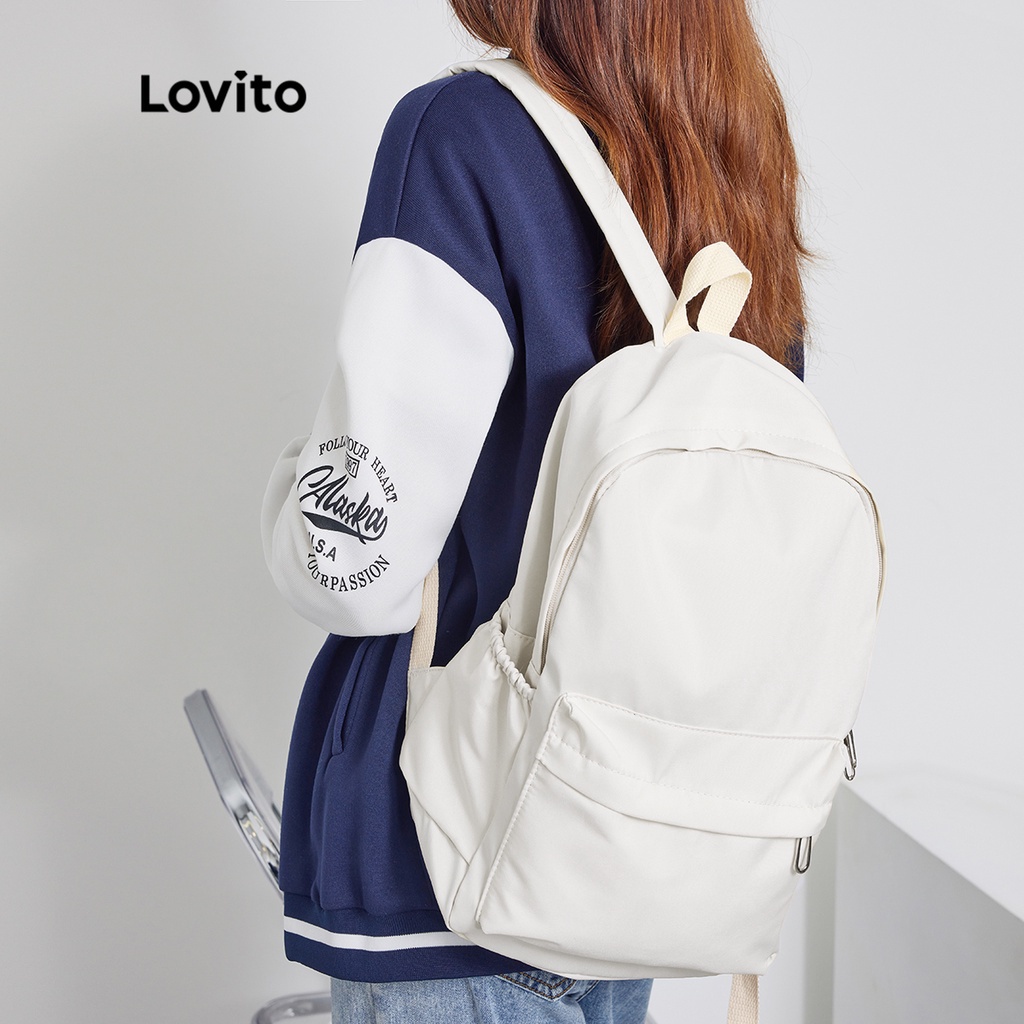 Lovito Ba lô vai đa túi màu trơn
