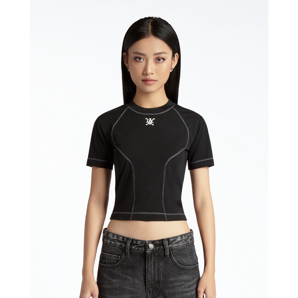 DVRK - Áo Thun Crop Top Nữ Tay Ngắn Cổ Tròn Dáng Ôm Privé Contrast Stitch -DVRK-SS23